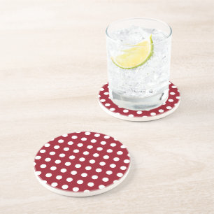 White Polka Dots on Crimson Red Zandsteen Onderzetter
