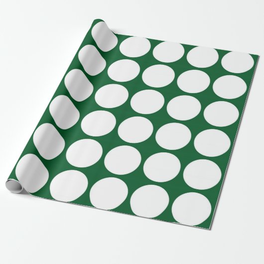 White Polka Dots on Green Cadeaupapier (Uitgerold)