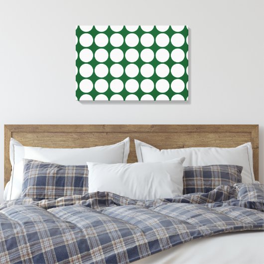 White Polka Dots on Green Canvas Afdruk (Insitu (Slaapkamer))