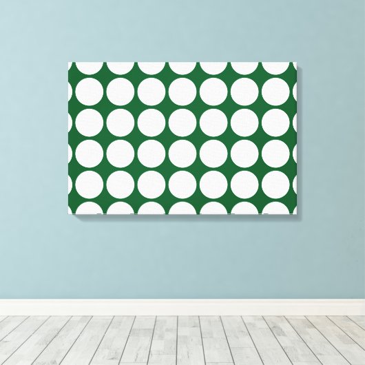 White Polka Dots on Green Canvas Afdruk (Insitu (Houten vloer))