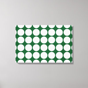 White Polka Dots on Green Canvas Afdruk
