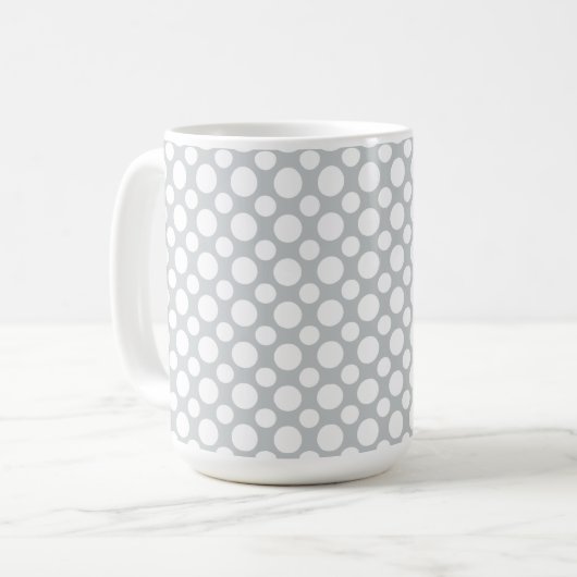White Polka Dots on Grey Coffee Mok (Voorkant links)