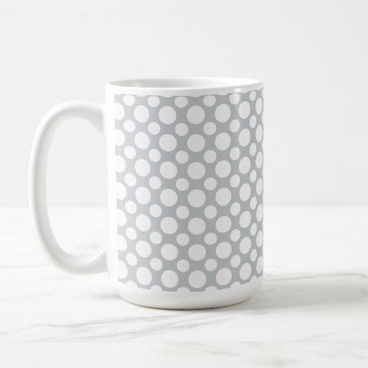 White Polka Dots on Grey Coffee Mok (Links)