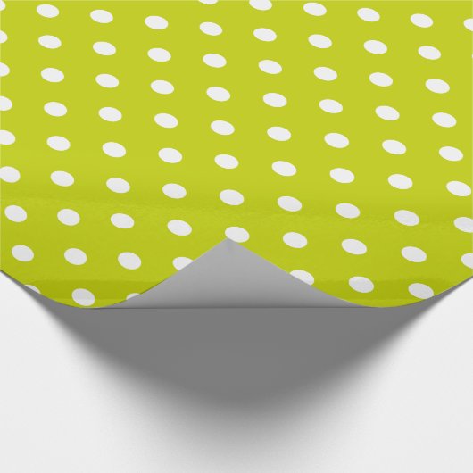 White Polka Dots on Lime Green Cadeaupapier (Hoek)