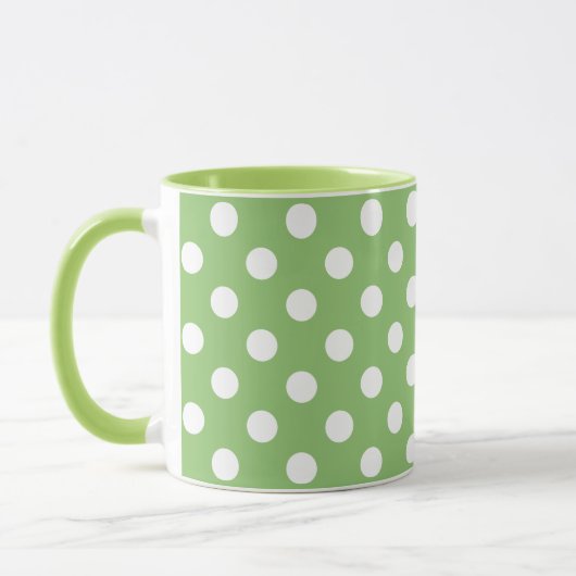 White Polka Dots on Pistachio Green Mok (Links)