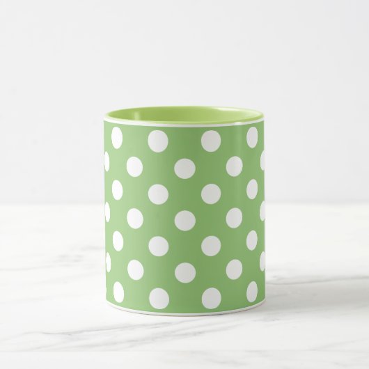 White Polka Dots on Pistachio Green Mok (Midden)