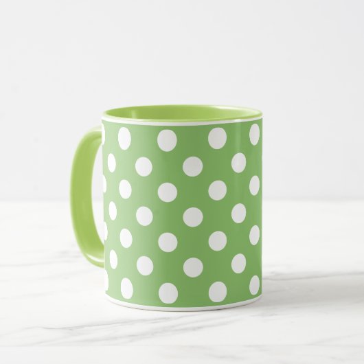 White Polka Dots on Pistachio Green Mok (Voorkant links)