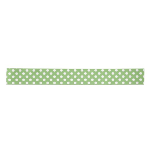 White Polka Dots on Pistachio Green Satijnen Lint (Voorkant)