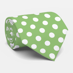 White Polka Dots on Pistachio Green Stropdas