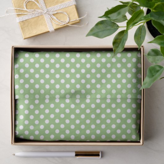 White Polka Dots on Pistachio Green Tissuepapier (Geschenk)