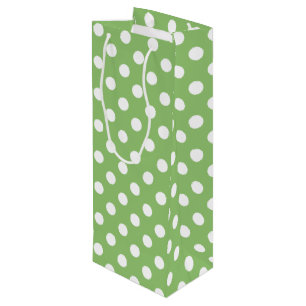 White Polka Dots on Pistachio Green Wijn Cadeautas