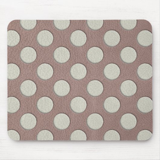 White Polka Dots on Taupe Leather Print Muismat (Voorkant)