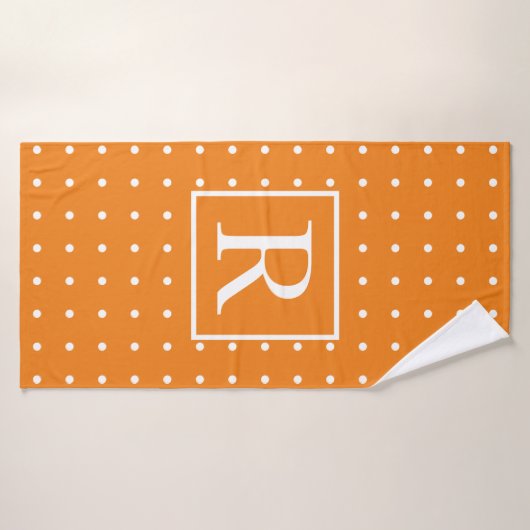 White Polka Dots Oranje Monogram Initiaal Cool Bat Badhanddoek (Badhanddoek)