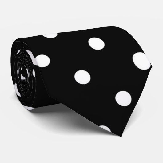 White Polka Dots Pattern on Black Stropdas (Opgerold)