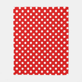 White Polka Dots Pattern on Red Background Fleece Deken