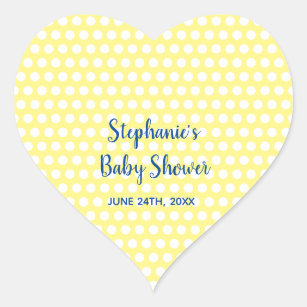 White Polka Dots Yellow Blue Boy Baby shower Hart Sticker