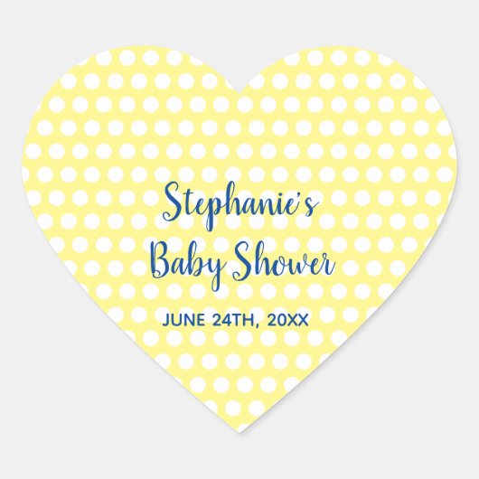 White Polka Dots Yellow Blue Boy Baby shower Hart Sticker (Voorkant)