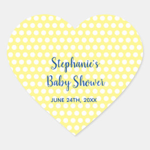 White Polka Dots Yellow Blue Boy Baby shower Hart Sticker