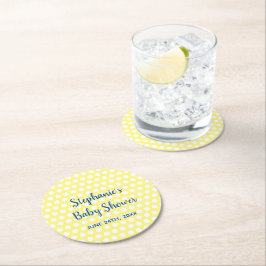 White Polka Dots Yellow Blue Boy Baby shower Ronde Kartonnen Onderzetter