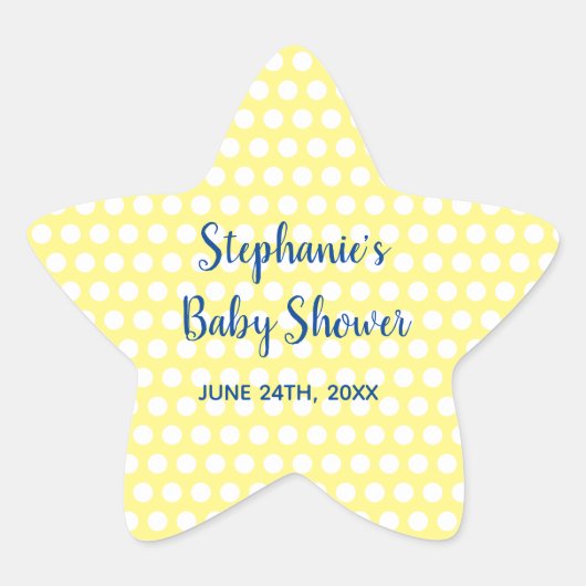 White Polka Dots Yellow Blue Boy Baby shower Ster Sticker (Voorkant)