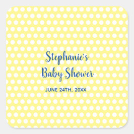 White Polka Dots Yellow Blue Boy Baby shower Vierkante Sticker