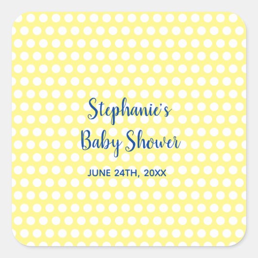 White Polka Dots Yellow Blue Boy Baby shower Vierkante Sticker (Voorkant)