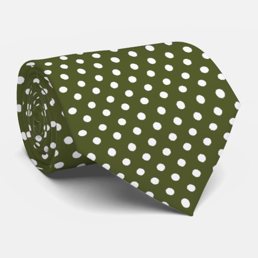 White Polkadots Army Green Stropdas Cheap & Elegan (Opgerold)