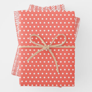 White Polkadots Chevron Stripes Summer Coral Red Inpakpapier Vel