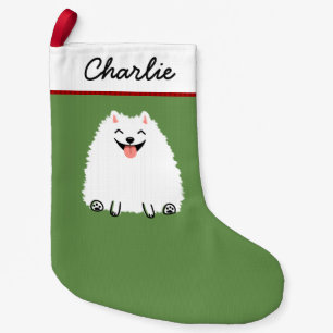 White Pomeranian Cartoon Dog Cute Pommie Xmas Kleine Kerstsok