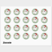 White Pomeranian Dog Santa Hat Prettige feestdagen Ronde Sticker (Vel)