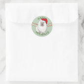 White Pomeranian Dog Santa Hat Prettige feestdagen Ronde Sticker (Tas)