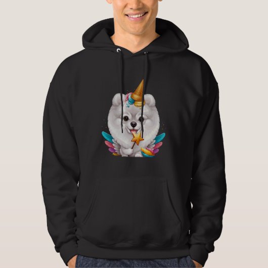 White Pomeranian Ice Cream Unicorn Hoodie (Voorkant)