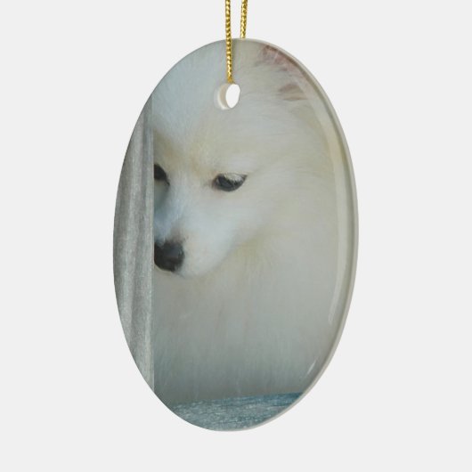White Pomeranian Keramisch Ornament (Links)