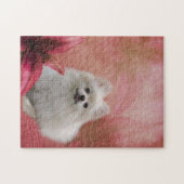 White Pomeranian Lily Flowers Dog Art Legpuzzel (Horizontaal)
