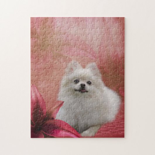 White Pomeranian Lily Flowers Dog Art Legpuzzel (Verticaal)