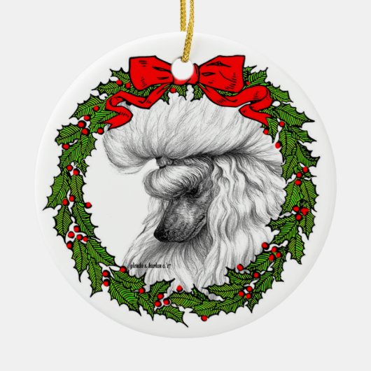 White Poodle Art van Glenda S. Harlan Keramisch Ornament (Voorkant)