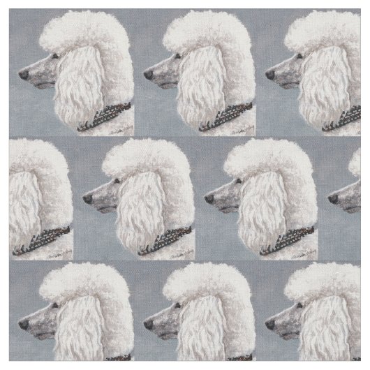 White Poodle Dog Art Fabric Stof (Close Up)