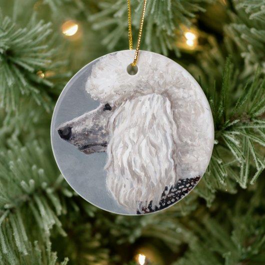 White Poodle Dog Art Ornament (Boom)