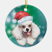 White Poodle Dog Red Santa Hat Kerstmis Keramisch Ornament (Voorkant)