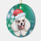White Poodle Dog Red Santa Hat Kerstmis Keramisch Ornament (Links)