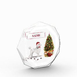 White Poodle Funny-kersthond met boom Fotoblokken