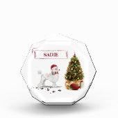 White Poodle Funny-kersthond met boom Fotoblokken (Voorkant)