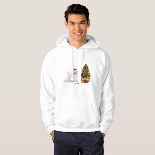 White Poodle Funny-kersthond met boom Hoodie (Voorkant volledig)