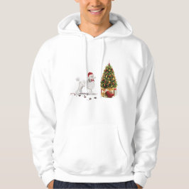 White Poodle Funny-kersthond met boom Hoodie
