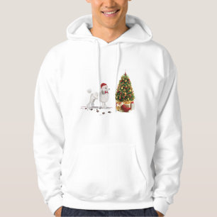 White Poodle Funny-kersthond met boom Hoodie