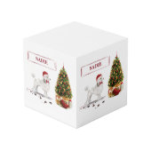 White Poodle Funny-kersthond met boom Kubus (Voorkant hoekig)