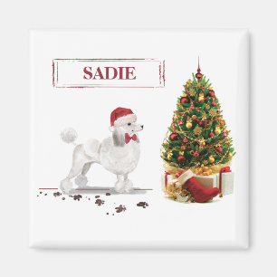 White Poodle Funny-kersthond met boom Magneet