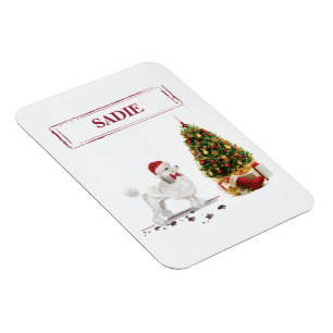 White Poodle Funny-kersthond met boom Magneet