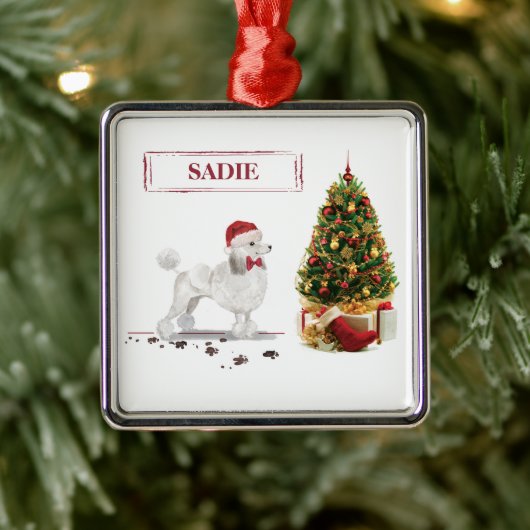 White Poodle Funny-kersthond met boom Metalen Ornament (Boom)