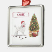 White Poodle Funny-kersthond met boom Metalen Ornament (Links)